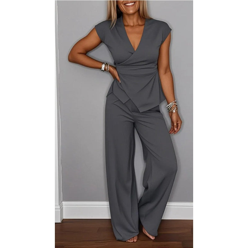PALMIRA |  Elegante conjunto de top con escote en V y pantalón ancho
